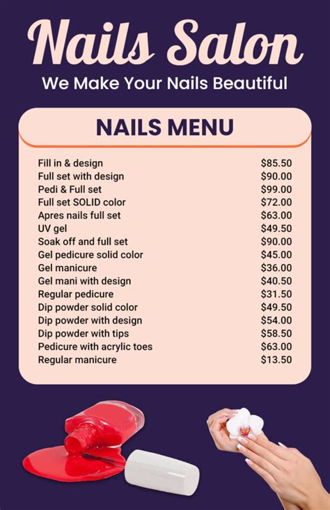 nail salon brochure|nail salon menu template free.